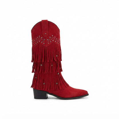 Kniehoge cowboylaarzen met franjes en studs voor dames