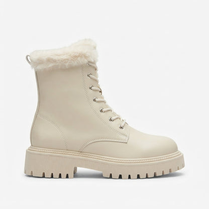 Gevoerde veterboots dames met chunky profielzool en warme kraag