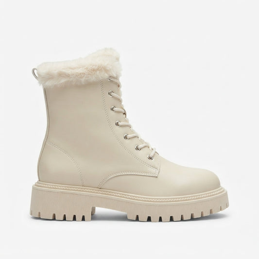Gevoerde veterboots dames met chunky profielzool en warme kraag