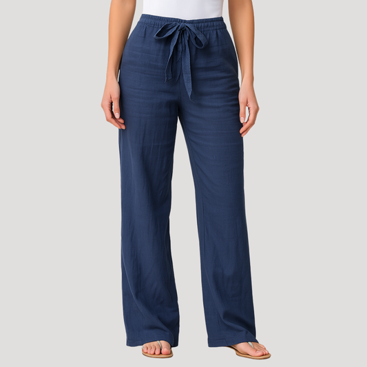 Wijde broek dames met elastische tailleband en strikkoord