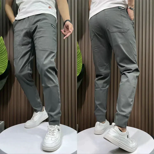 Slim fit cargobroek heren met tapstoelopende pijp en boord