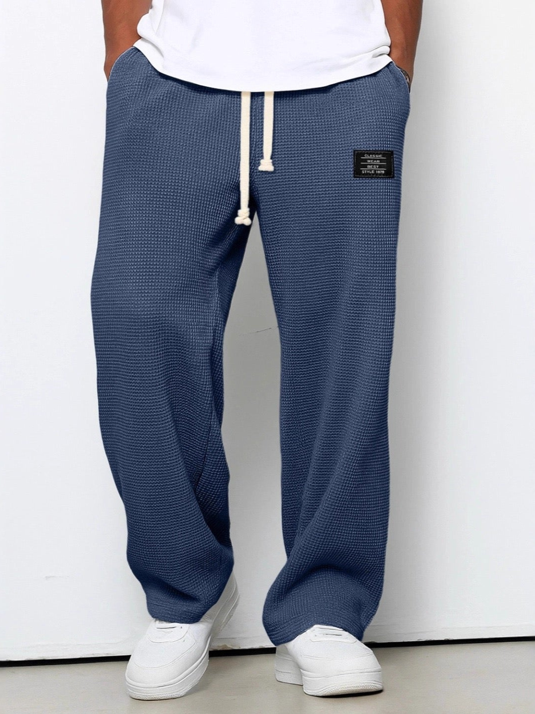 Wijde broek heren met elastische tailleband en trekkoord
