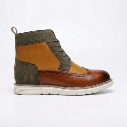 Enkelhoge brogue veterboots voor heren met zijrits en sneakerzool