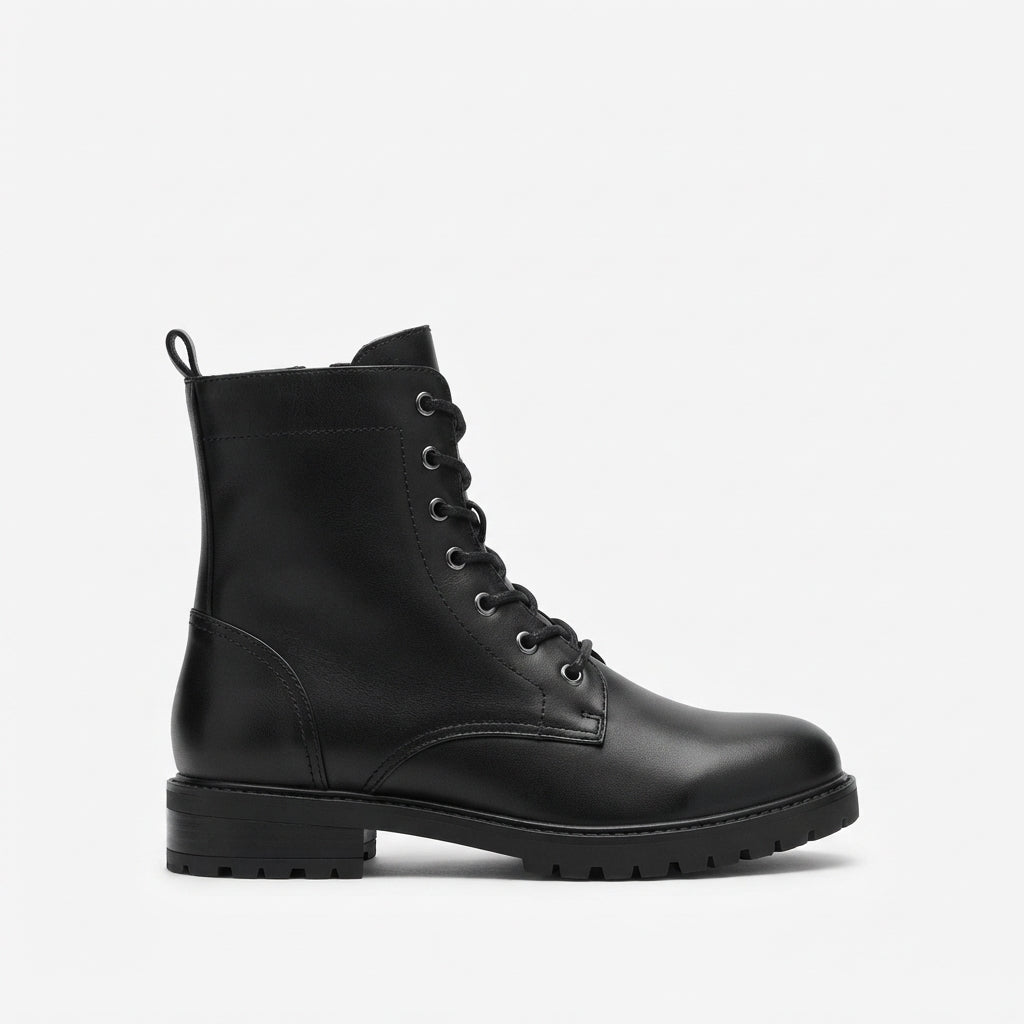 Halfhoge veterboots dames met rits en chunky profielzool