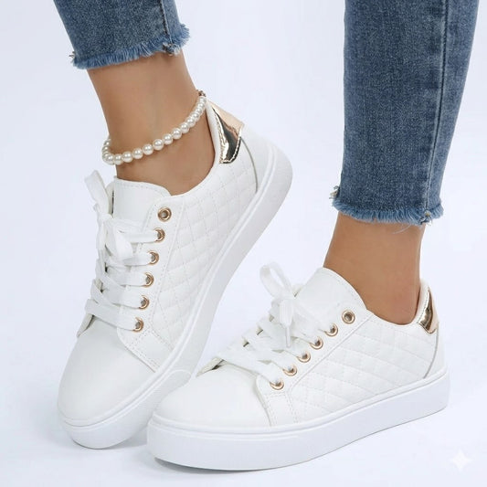 Gewatteerde sneakers dames met vetersluiting en platformzool