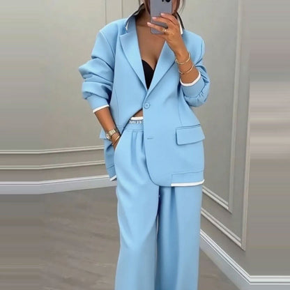 Tweedelige set dames met oversized blazer en wijde broek