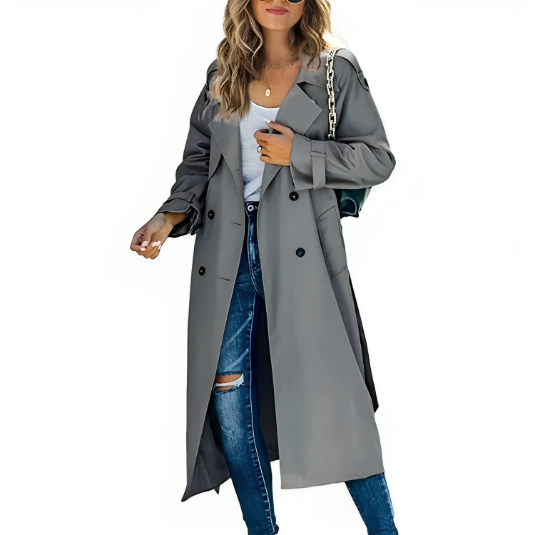 Double breasted lange trenchcoat dames met reverskraag