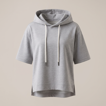 Oversized hoodie dames met korte mouwen en asymmetrische zoom
