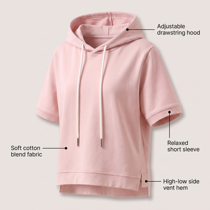 Oversized hoodie dames met korte mouwen en asymmetrische zoom