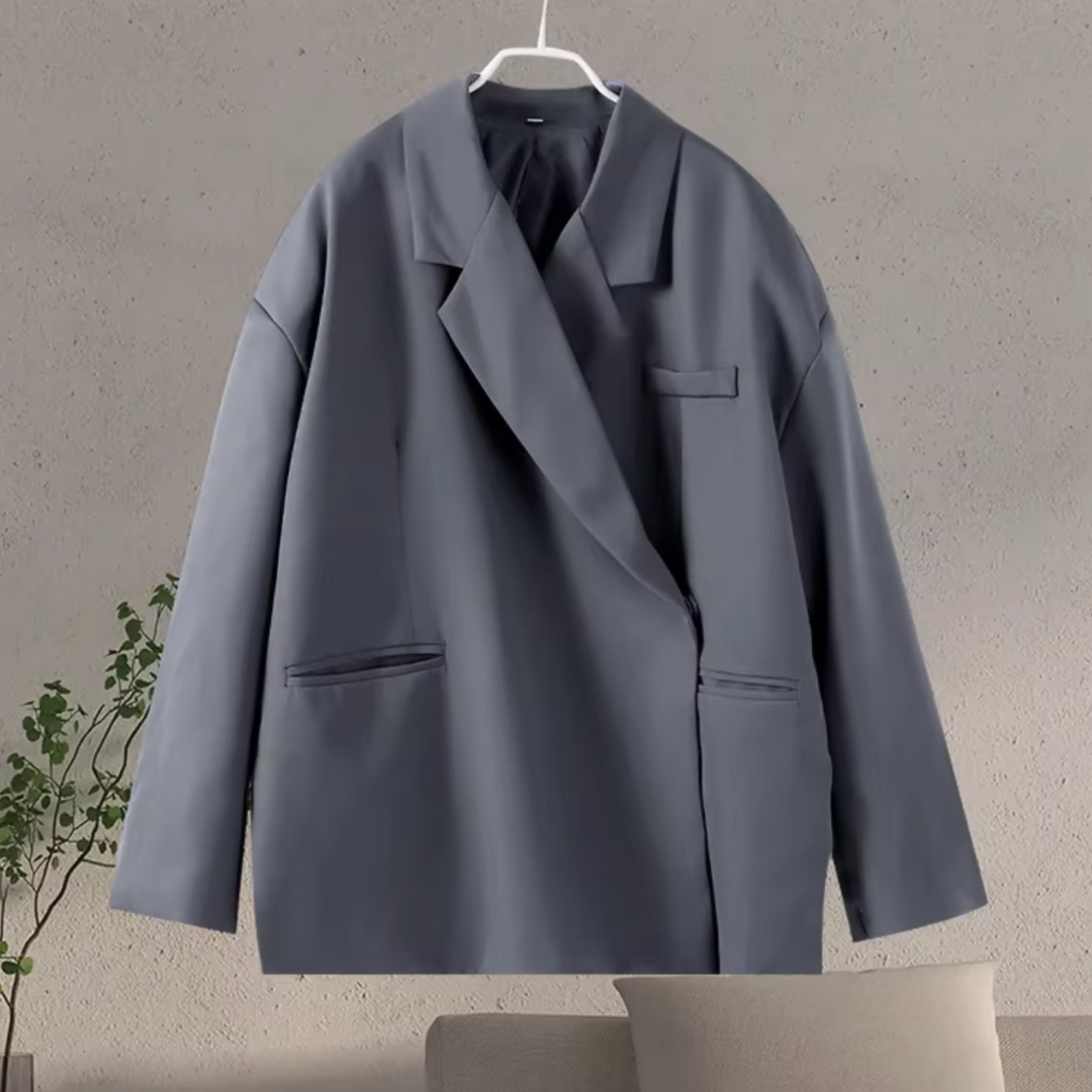 Lange oversized blazer dames met reverskraag en dubbele overslag