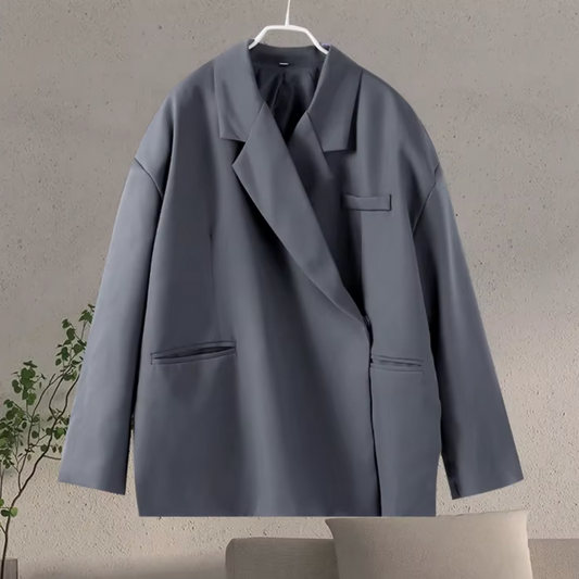 Lange oversized blazer dames met reverskraag en dubbele overslag