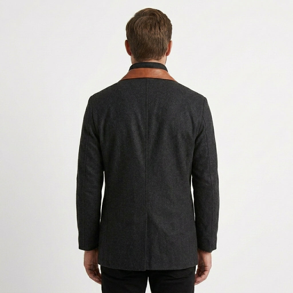 Getailleerde blazer jas heren met rits en contrastkraag