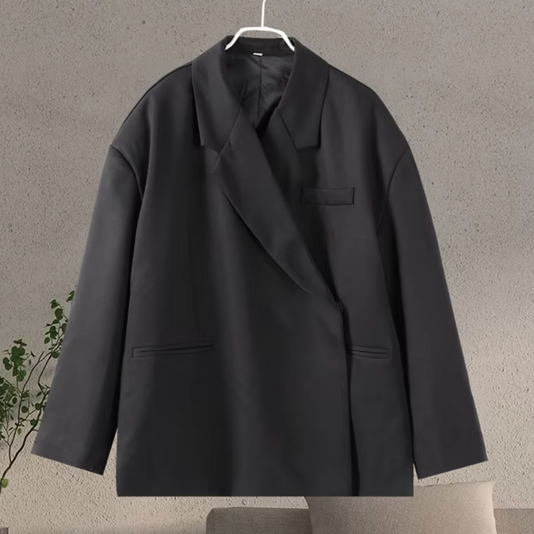 Lange oversized blazer dames met reverskraag en dubbele overslag