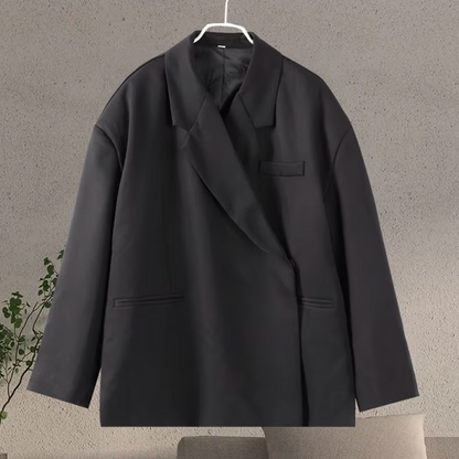 Lange oversized blazer dames met reverskraag en dubbele overslag