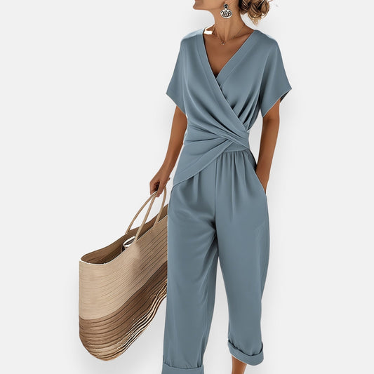 Tweedelige set dames met overslag top en cropped broek