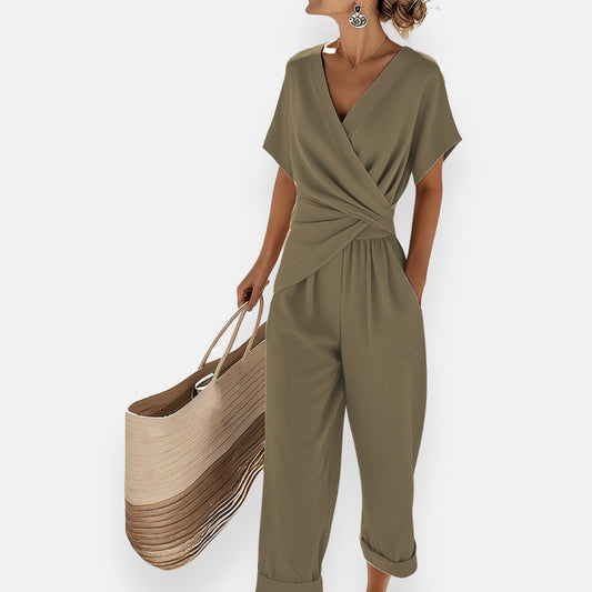 Tweedelige set dames met overslag top en cropped broek