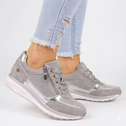 Sneakers met rits en plateauzool voor dames met vetersluiting