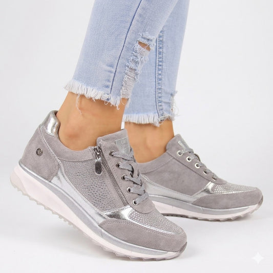 Sneakers met rits en plateauzool voor dames met vetersluiting