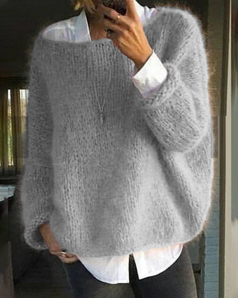 Oversized gebreide trui dames met boothals en lange mouwen