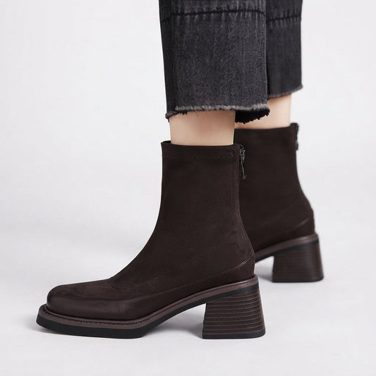 Sock boots dames enkellaarzen met blokhak en vierkante neus