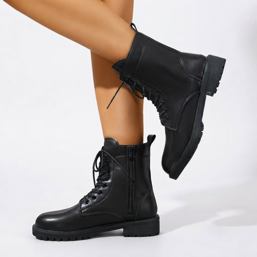 Halfhoge veterboots dames met rits en chunky profielzool