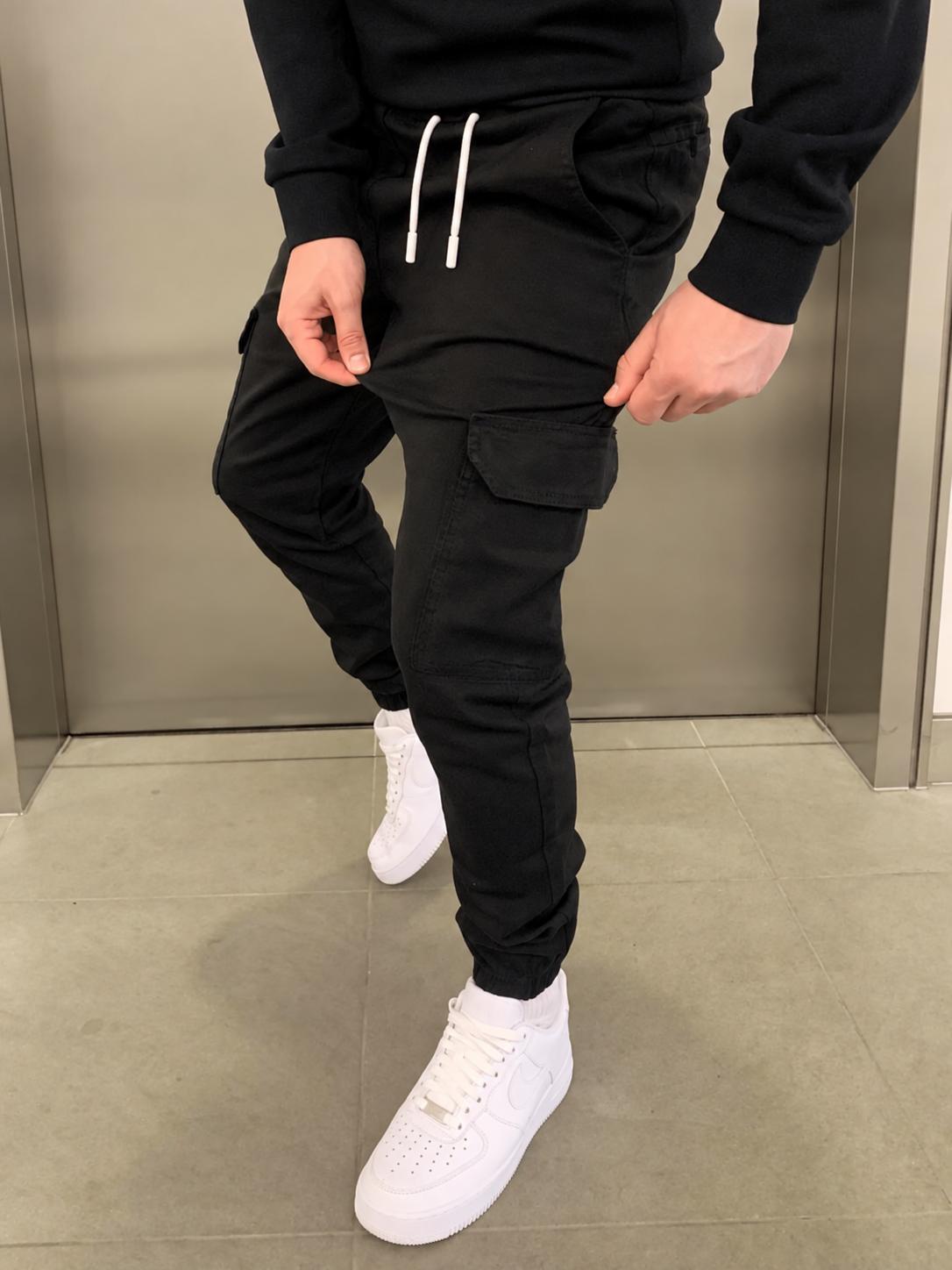 Cargobroek heren slim fit met elastische taille en boorden