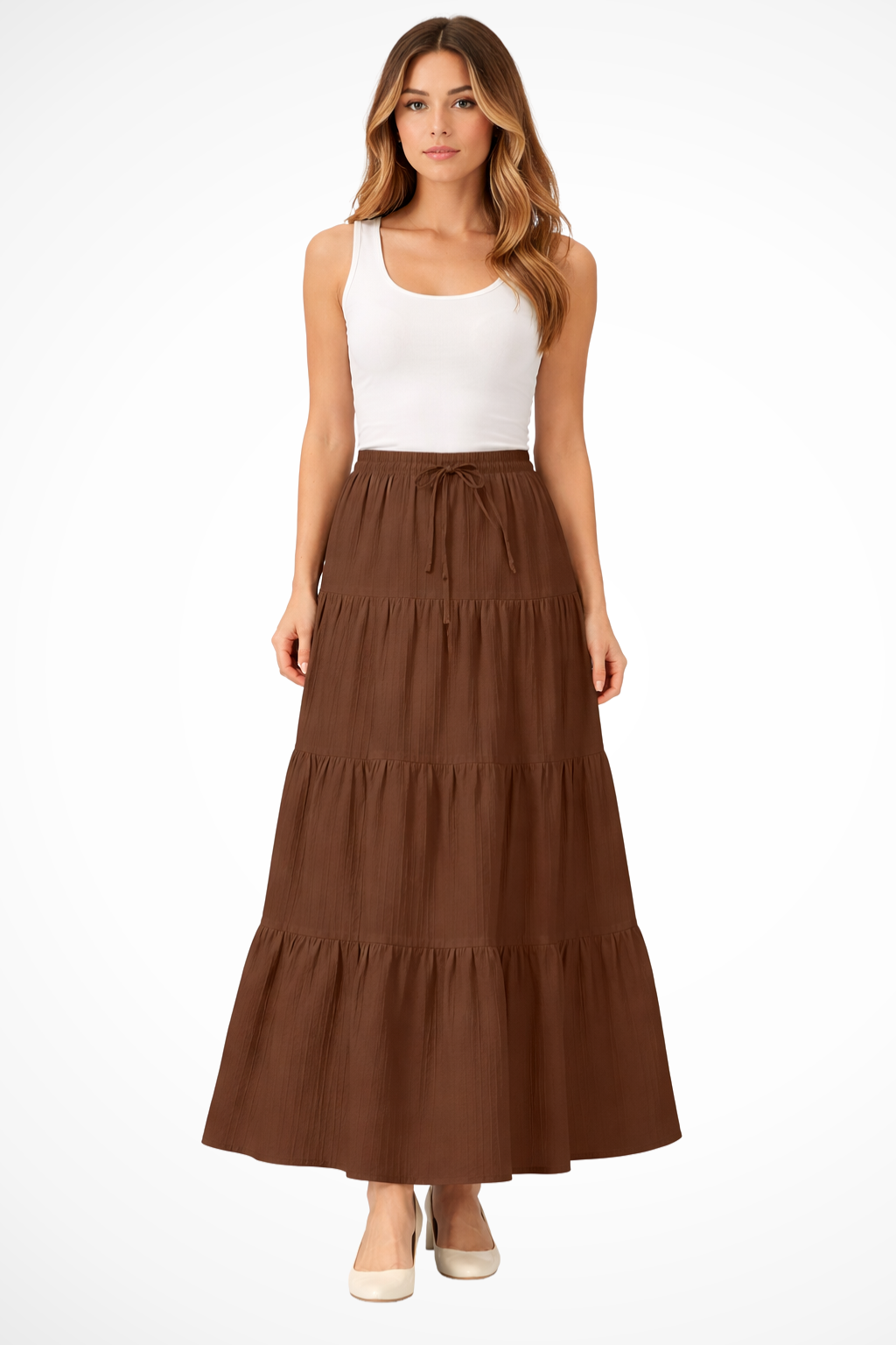 Gelaagde maxi rok dames met hoge taille en trekkoord