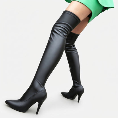Stretch overknee laarzen dames met naaldhak en spitse neus