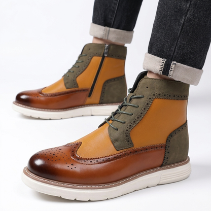 Enkelhoge brogue veterboots voor heren met zijrits en sneakerzool