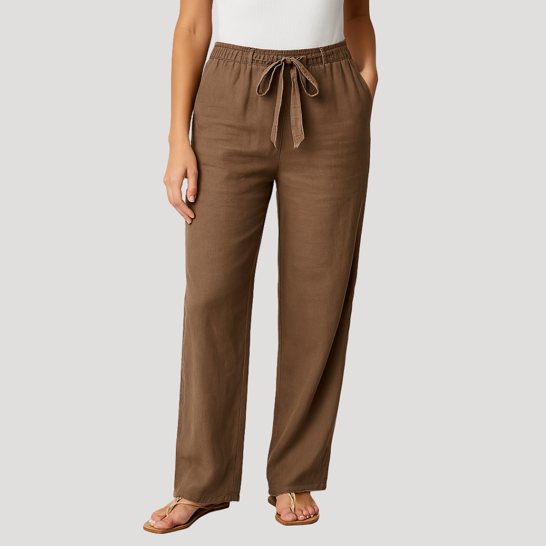 Wijde broek dames met elastische tailleband en strikkoord