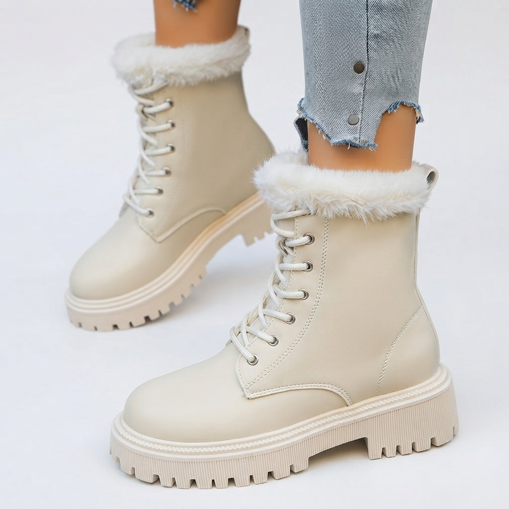 Gevoerde veterboots dames met chunky profielzool en warme kraag