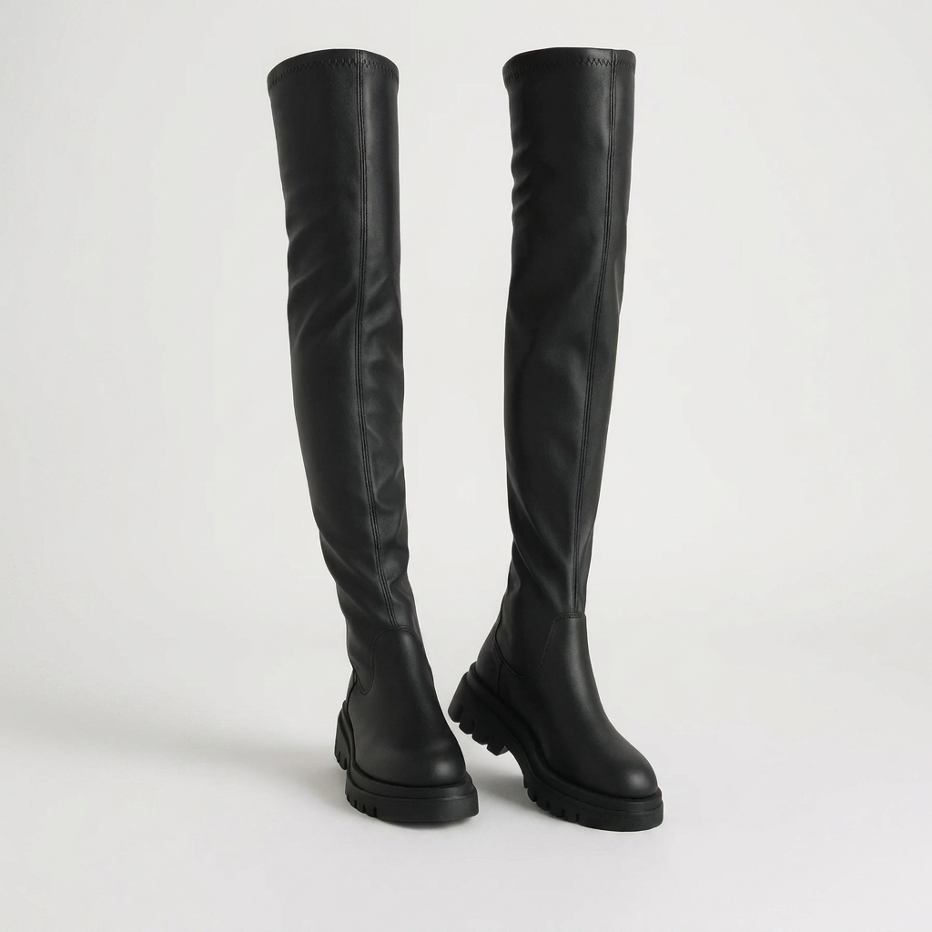 Overknee laarzen dames met plateauzool en stretch schacht