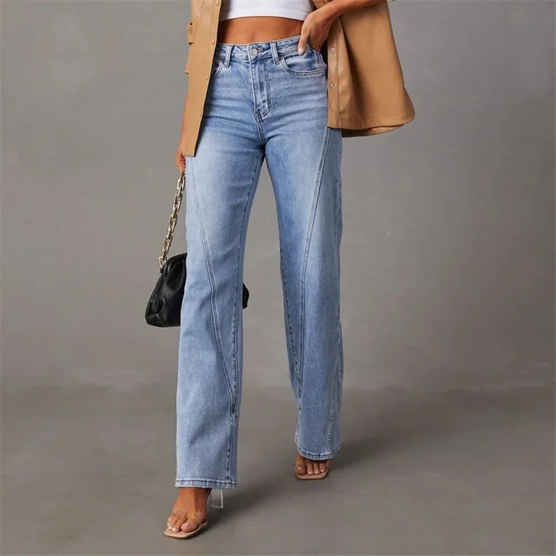 Wijde pijpen jeans dames met hoge taille en five-pocket design
