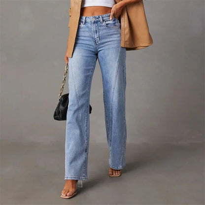 Wijde pijpen jeans dames met hoge taille en five-pocket design
