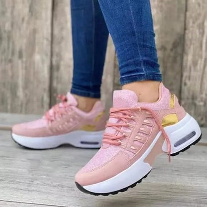 Chunky sneakers dames met veters en luchtkussen plateauzool