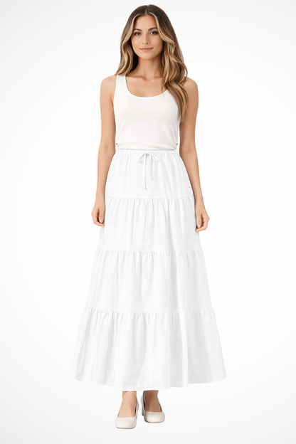 Gelaagde maxi rok dames met hoge taille en trekkoord