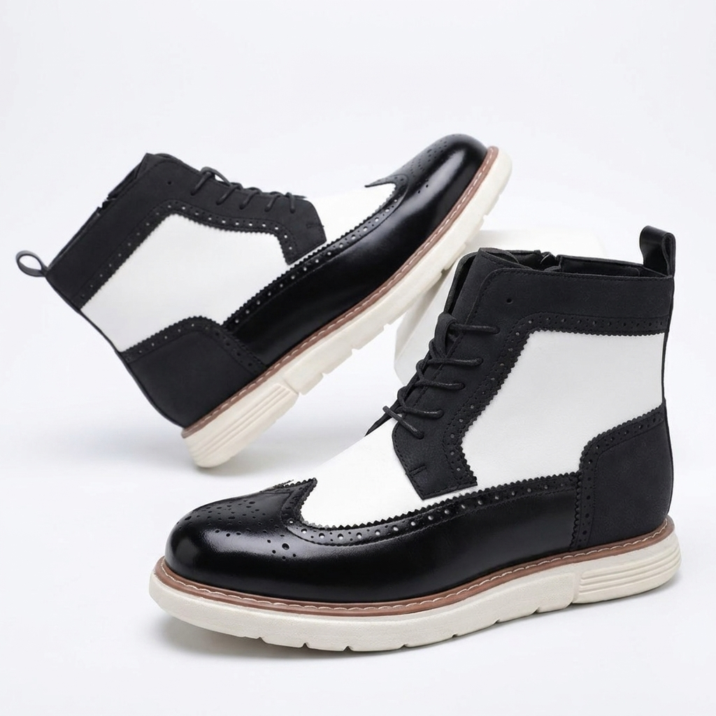 Enkelhoge brogue veterboots voor heren met zijrits en sneakerzool