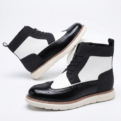 Enkelhoge brogue veterboots voor heren met zijrits en sneakerzool
