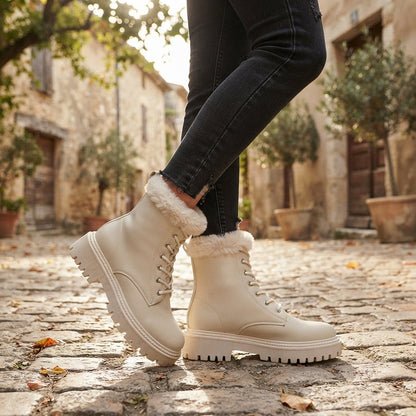 Gevoerde veterboots dames met chunky profielzool en warme kraag