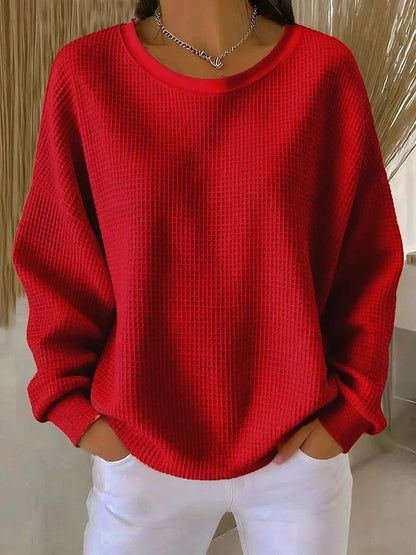 Oversized sweater dames met ronde hals en wafelstructuur