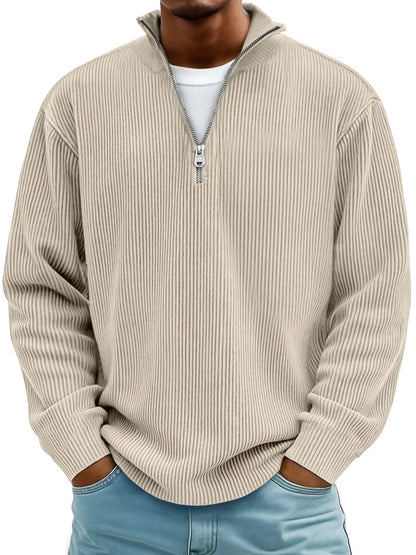 Geribde half zip trui heren met opstaande kraag en lange mouwen