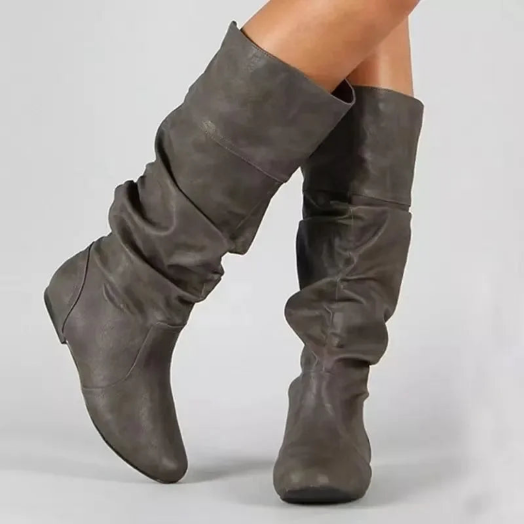 Kniehoge slouchy laarzen dames met platte hak en ronde neus