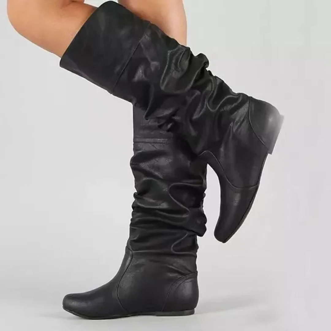 Kniehoge slouchy laarzen dames met platte hak en ronde neus