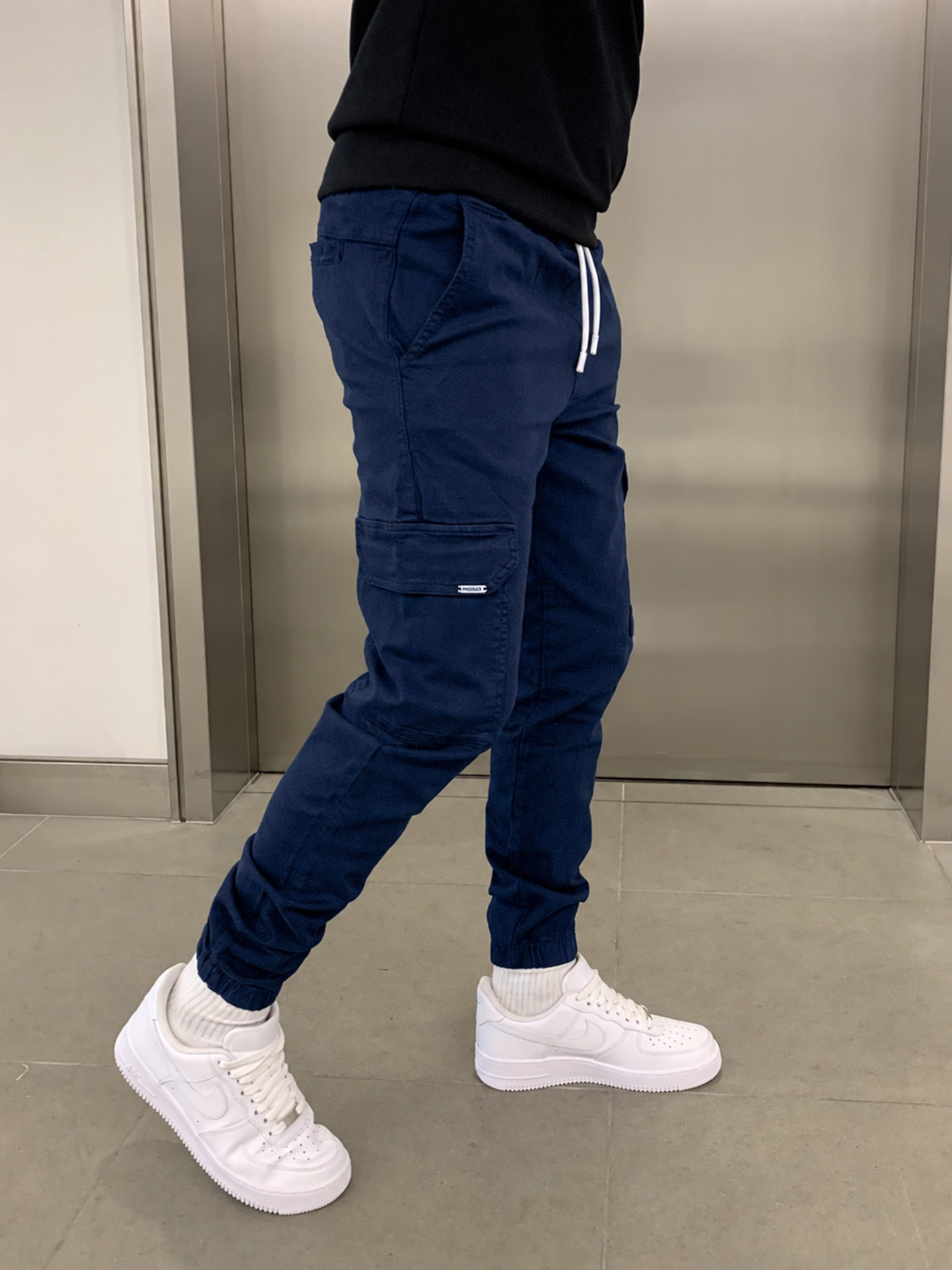 Cargobroek heren slim fit met elastische taille en boorden