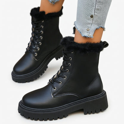 Gevoerde veterboots dames met chunky profielzool en warme kraag