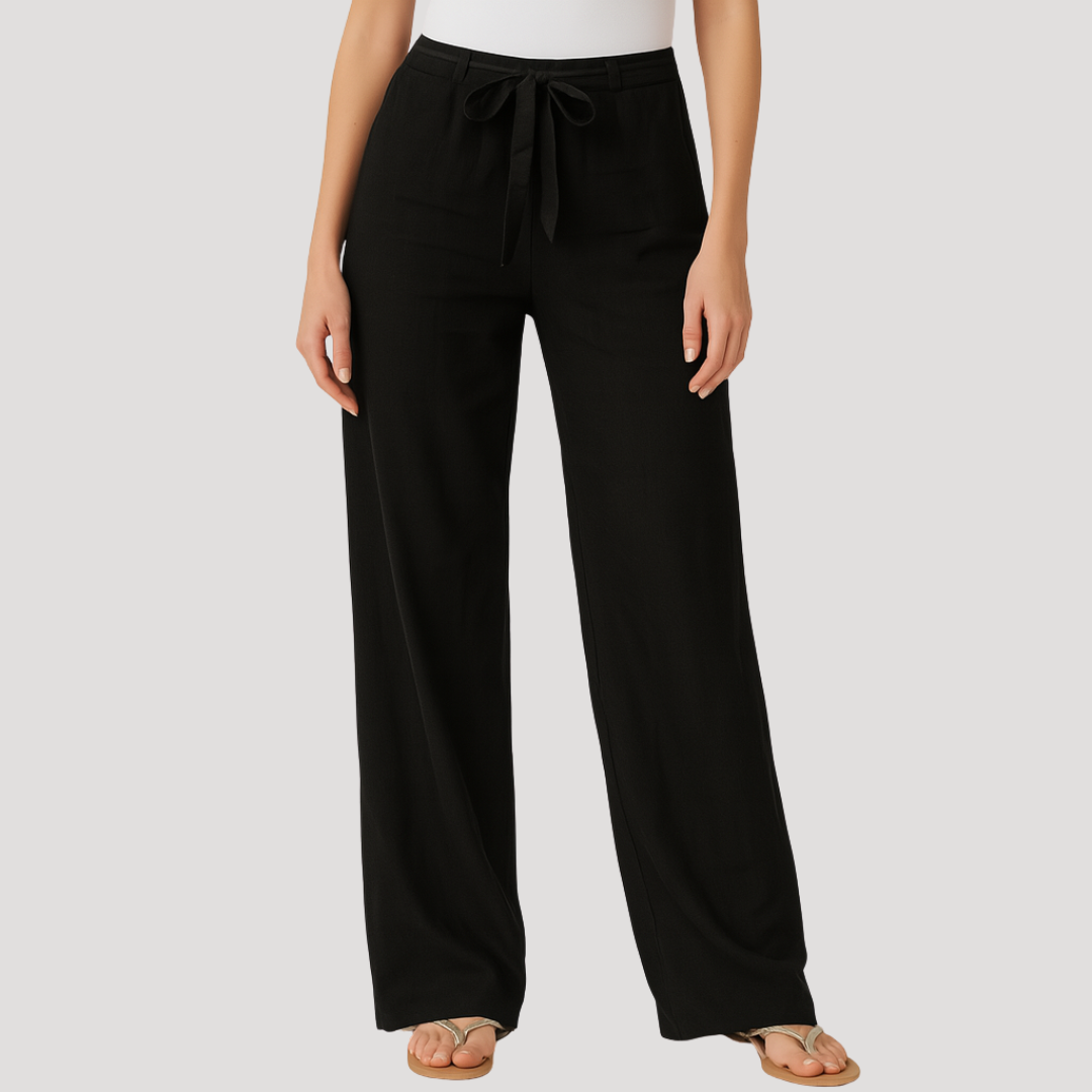Wijde broek dames met elastische tailleband en strikkoord