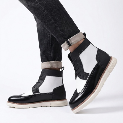 Enkelhoge brogue veterboots voor heren met zijrits en sneakerzool