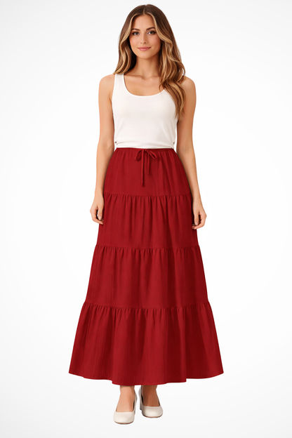 Gelaagde maxi rok dames met hoge taille en trekkoord