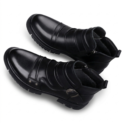 Enkellaarzen heren met gesp, rits en grove profielzool