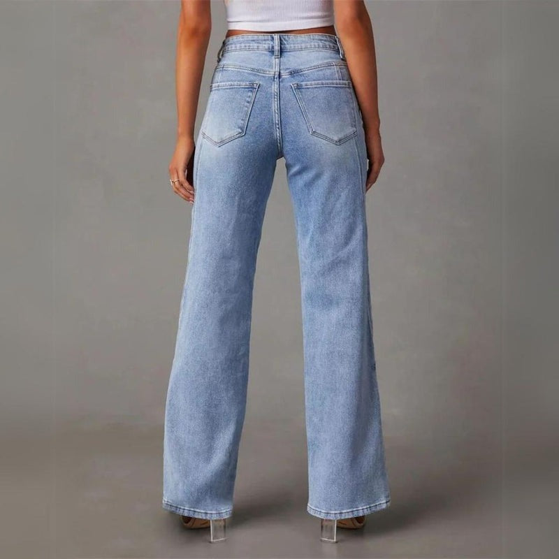 Wijde pijpen jeans dames met hoge taille en five-pocket design
